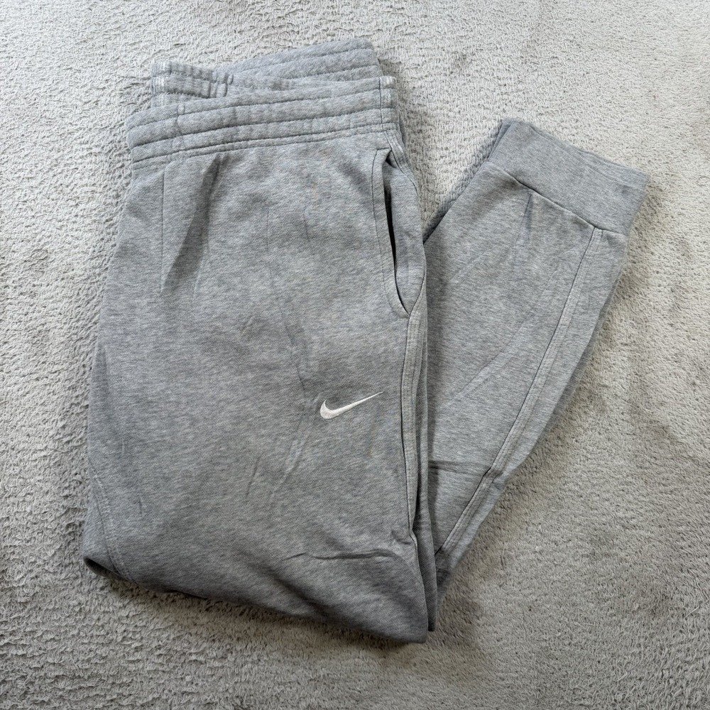 Nike Sweatpants Mens Large Grey Fleece Swoosh Joggers Gym Drawstring Pocket
